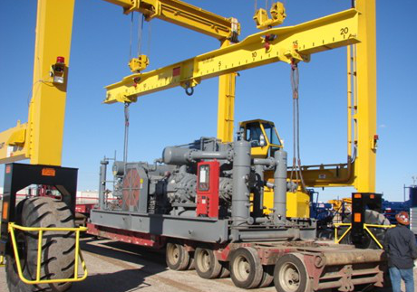Compressor and Component Loading, Unloading, and Storage with Gantry Crane System